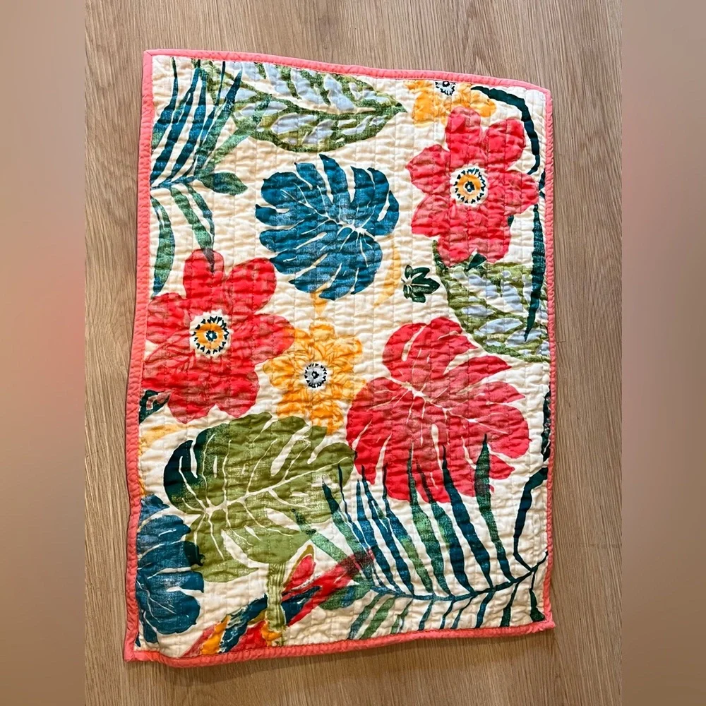 🌞 Tropical Pillow Sham Coral Green Beige Teal Yellow Standard Quilted Hawaiian